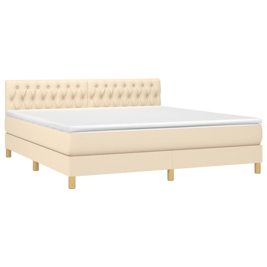 vidaXL Cama box spring con colchón y LED tela crema 180x200 cm