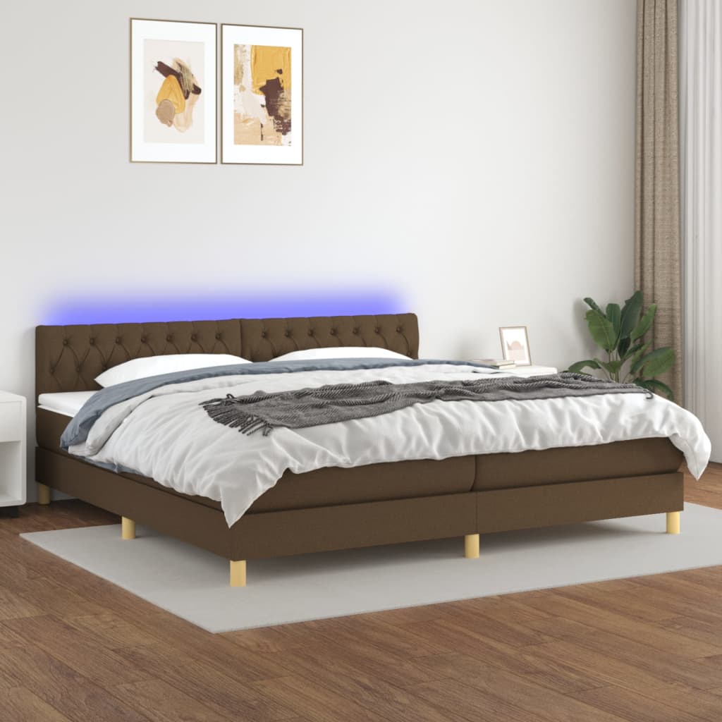 vidaXL Cama box spring con colchón LED tela marrón oscuro 200x200 cm