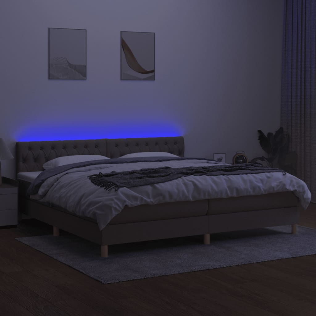 vidaXL Cama box spring con colchón LED tela gris taupe 200x200 cm