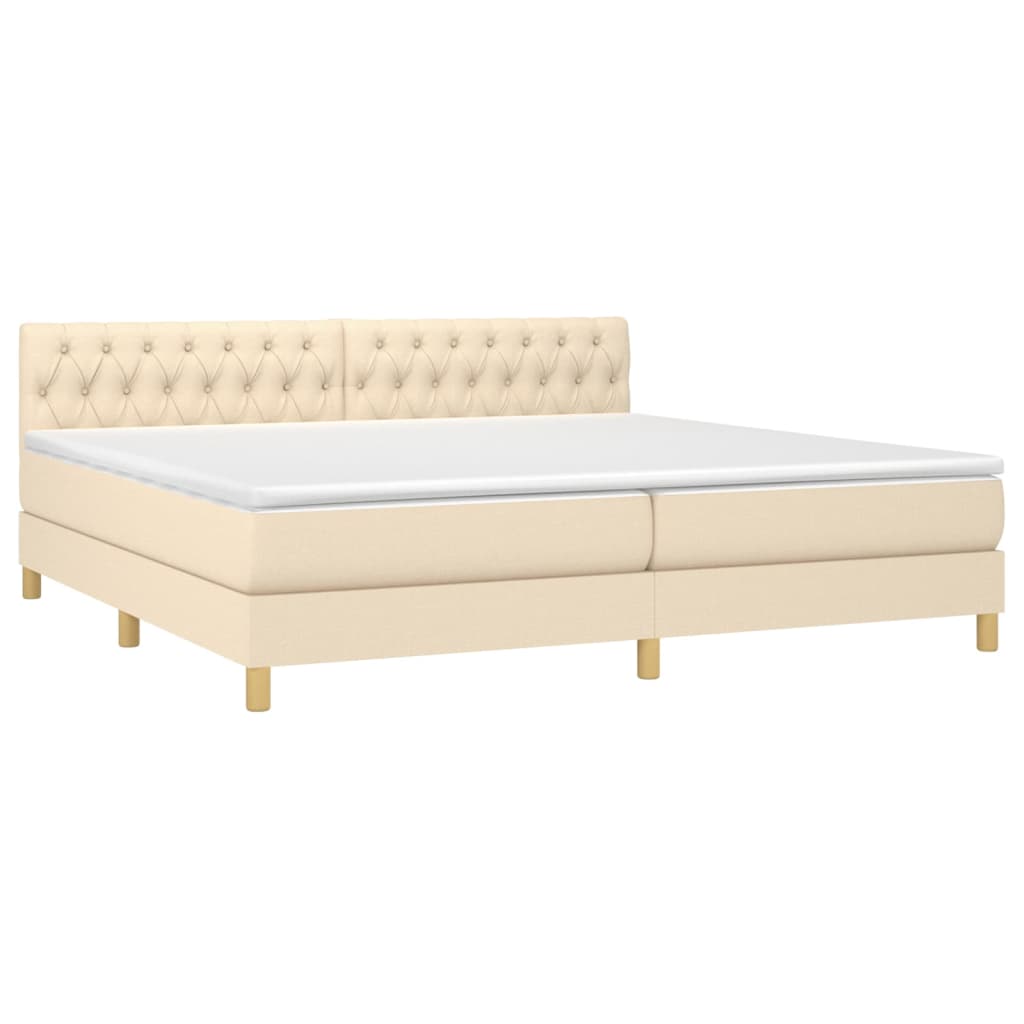 vidaXL Cama box spring con colchón y LED tela crema 200x200 cm