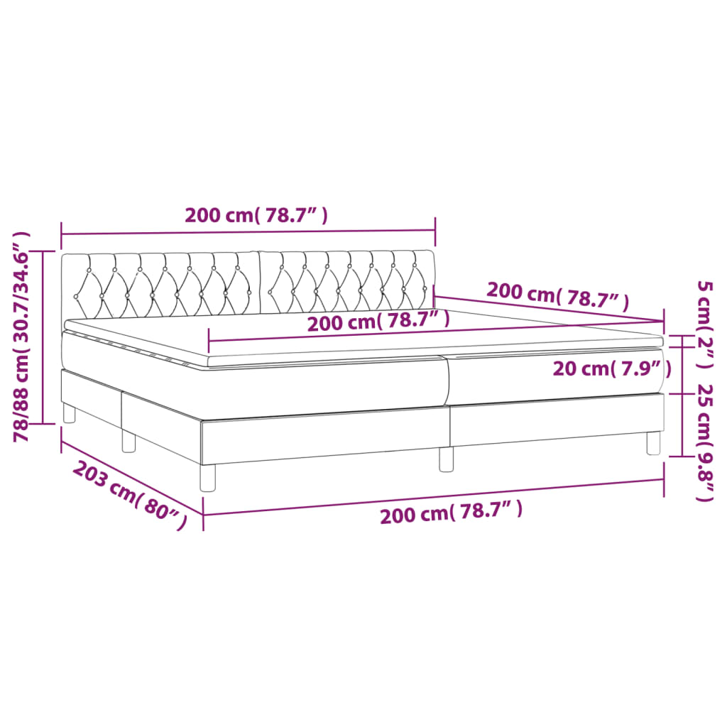 vidaXL Cama box spring con colchón y LED tela crema 200x200 cm