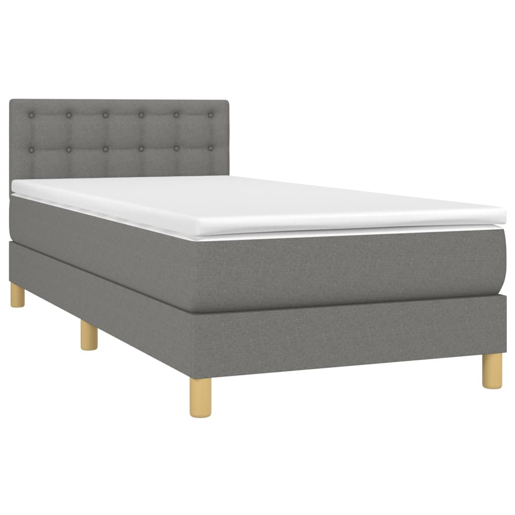 vidaXL Cama box spring con colchón y LED tela gris oscuro 90x190 cm