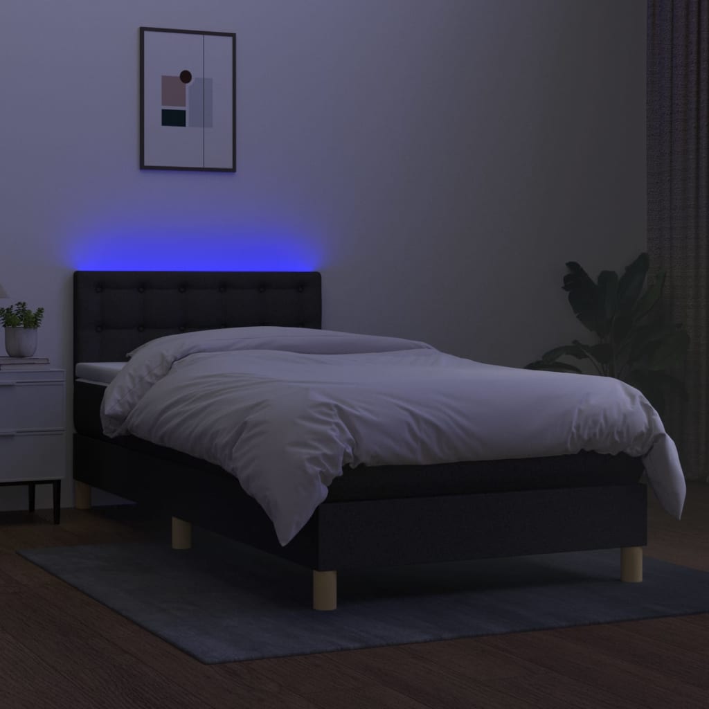 vidaXL Cama box spring con colchón y LED tela negro 90x190 cm