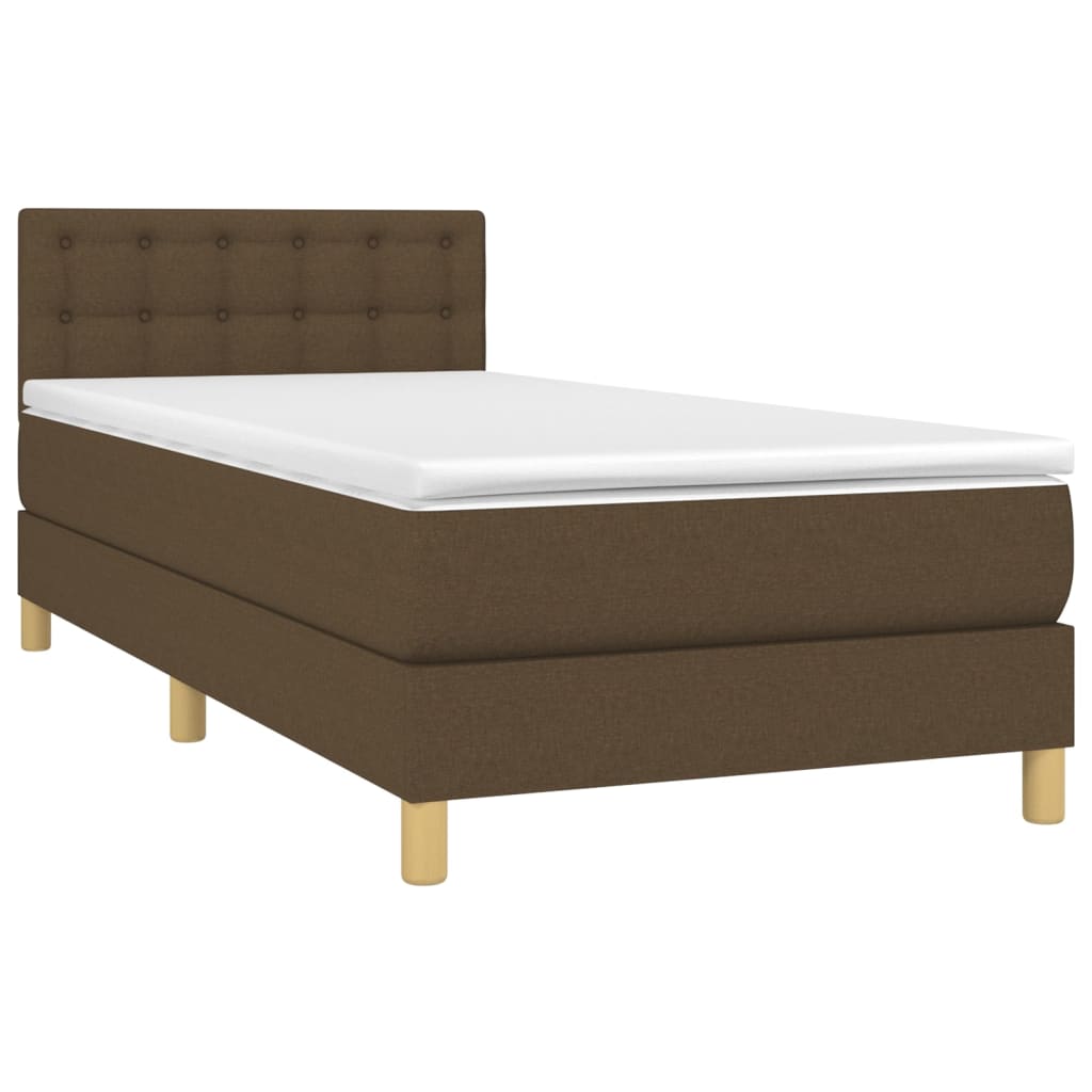 vidaXL Cama box spring con colchón LED tela marrón oscuro 90x200 cm