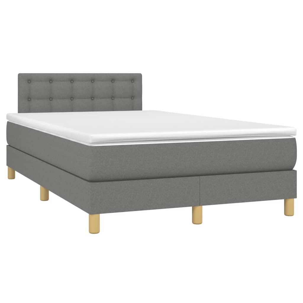 vidaXL Cama box spring con colchón y LED tela gris oscuro 120x200 cm