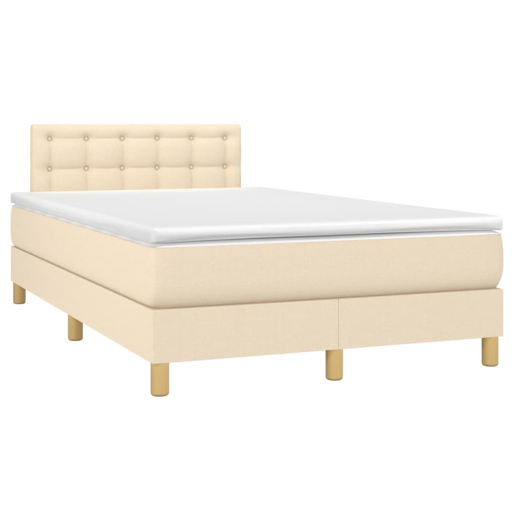 vidaXL Cama box spring con colchón y LED tela crema 120x200 cm