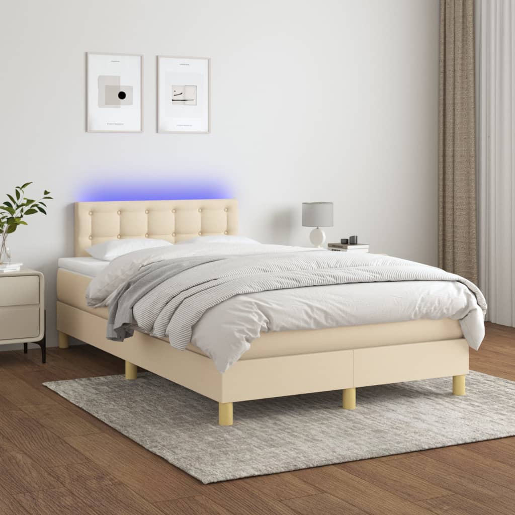 vidaXL Cama box spring con colchón y LED tela crema 120x200 cm