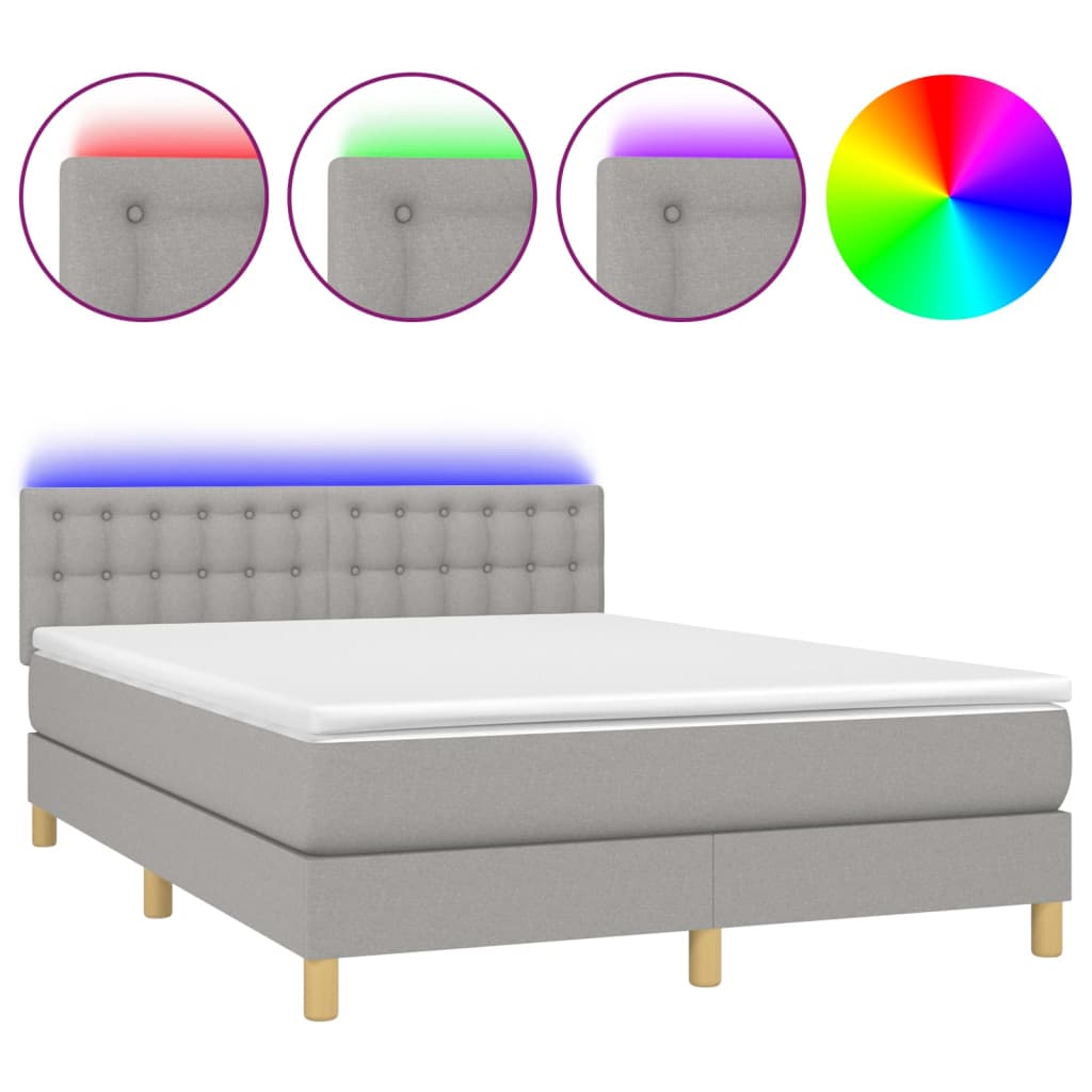 vidaXL Cama box spring colchón y luces LED tela gris claro 140x200 cm