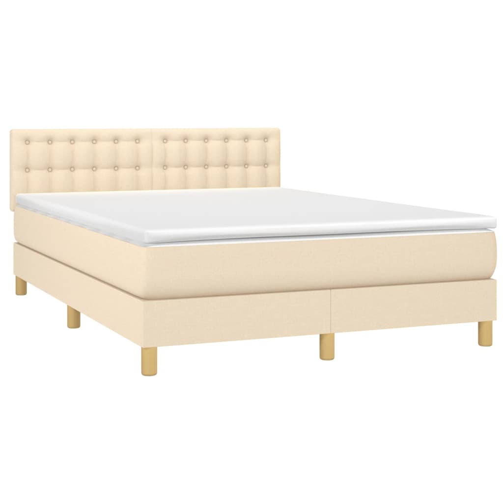 vidaXL Cama box spring con colchón y LED tela crema 140x200 cm