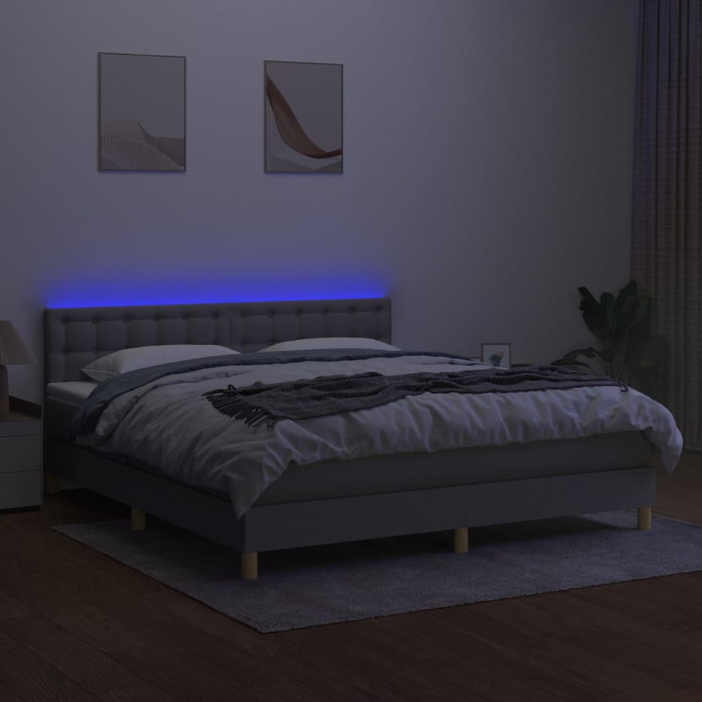 vidaXL Cama box spring con colchón tela y LED gris claro 160x200 cm