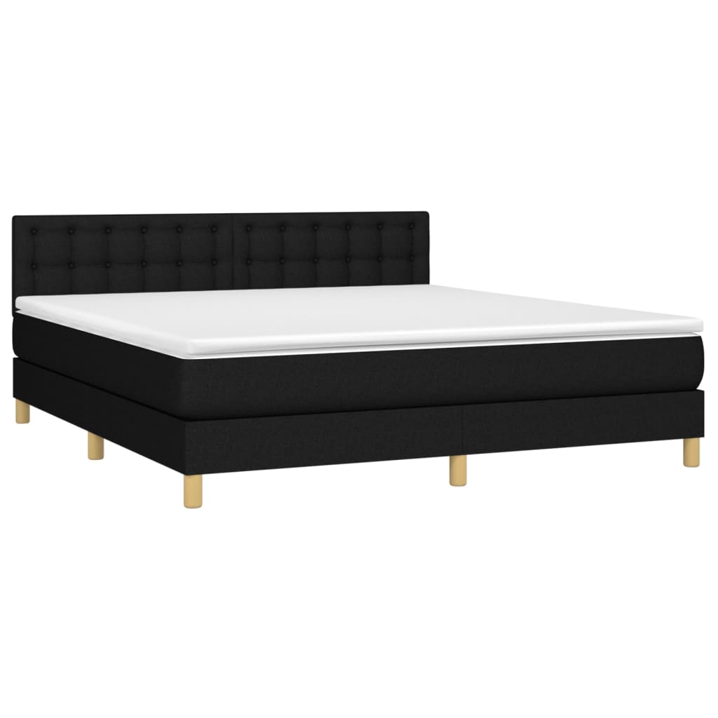 vidaXL Cama box spring con colchón LED tela negro 160x200 cm