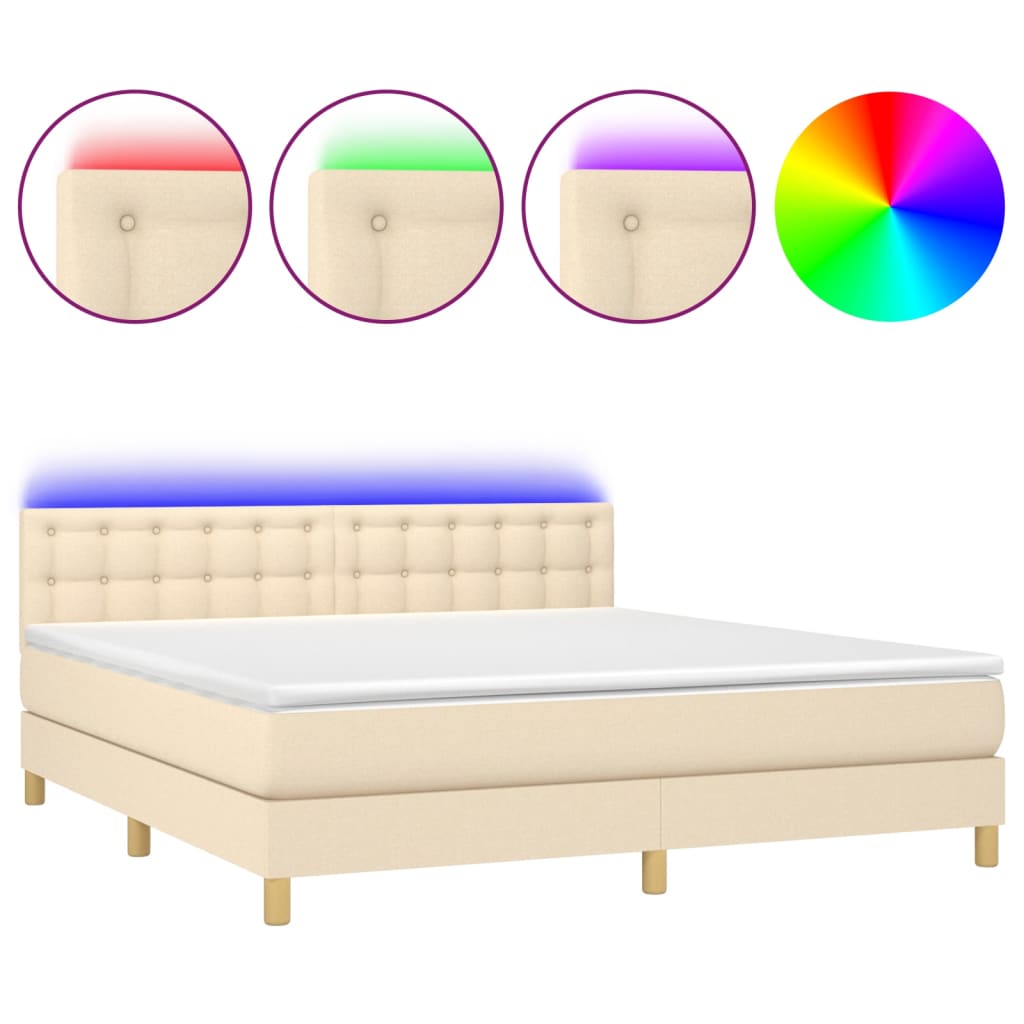 vidaXL Cama box spring con colchón y LED tela crema 160x200 cm