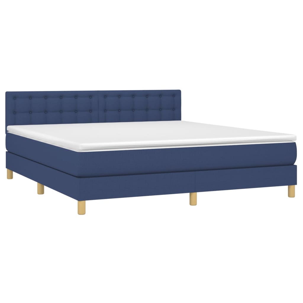 vidaXL Cama box spring con colchón y LED tela azul 160x200 cm