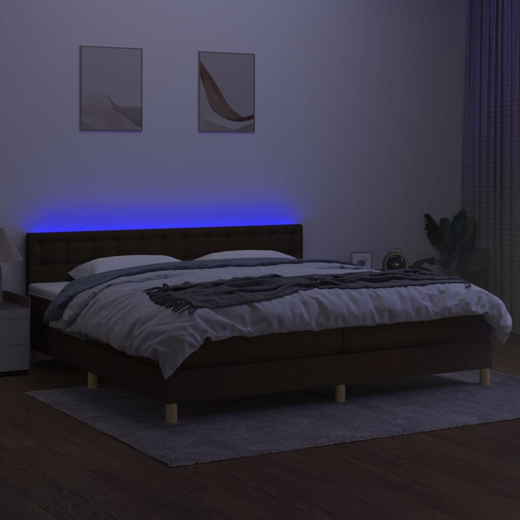 vidaXL Cama box spring con colchón LED tela marrón oscuro 200x200 cm