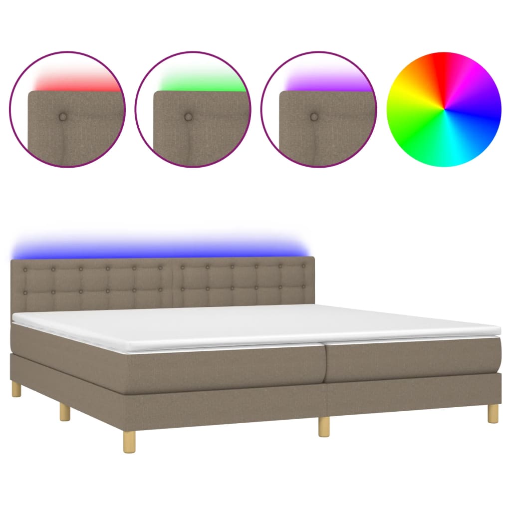 vidaXL Cama box spring con colchón LED tela gris taupe 200x200 cm