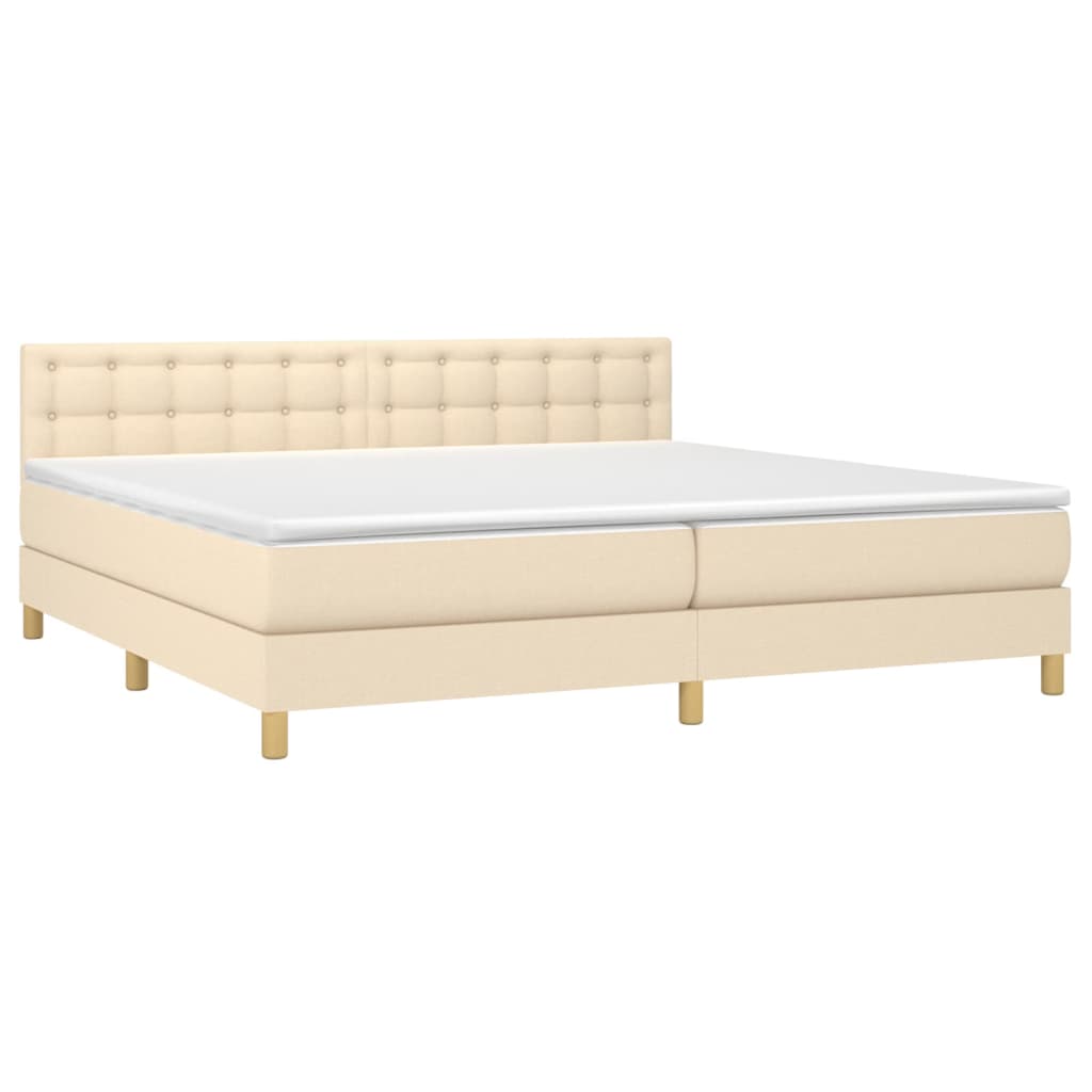 vidaXL Cama box spring con colchón y LED tela crema 200x200 cm