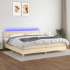 vidaXL Cama box spring con colchón y LED tela crema 200x200 cm