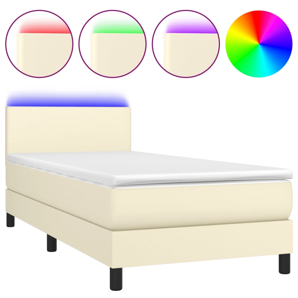 vidaXL Cama box spring colchón y LED cuero sintético crema 100x200 cm