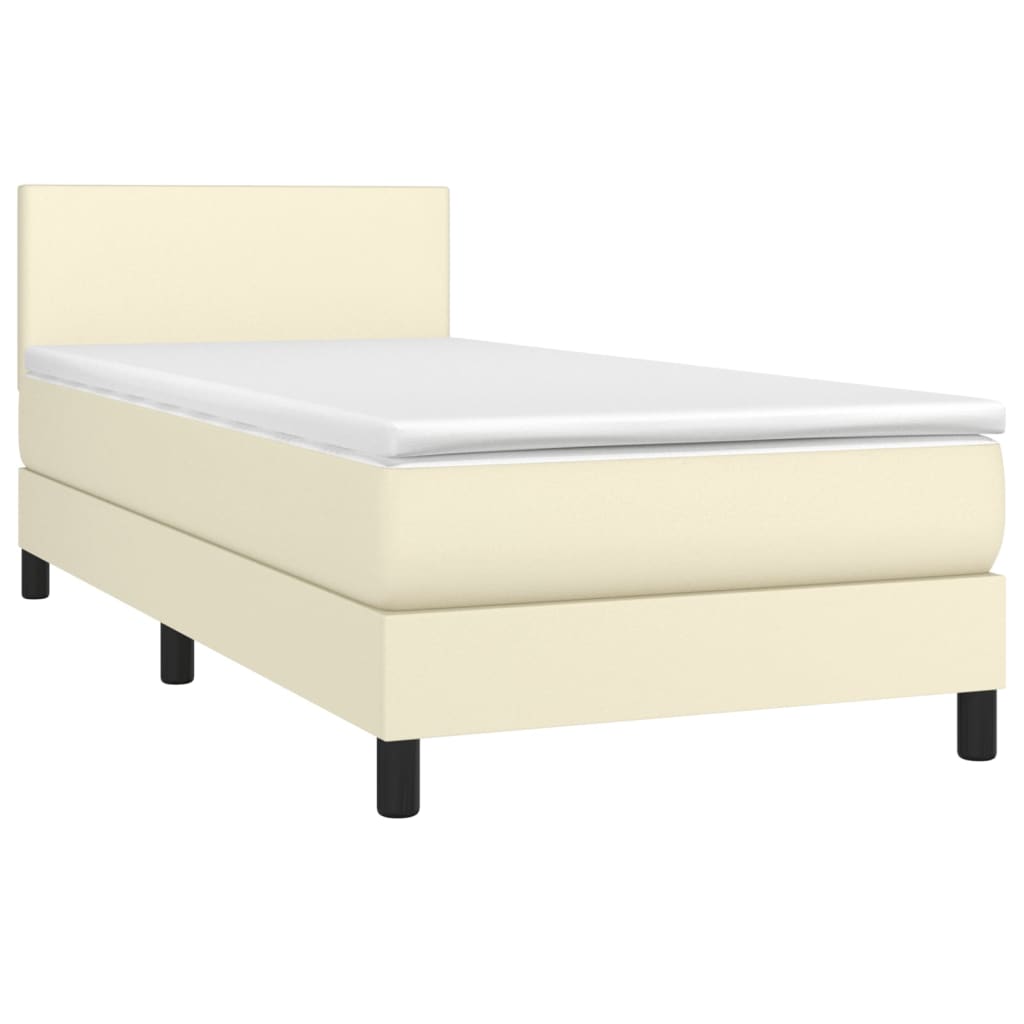 vidaXL Cama box spring colchón y LED cuero sintético crema 100x200 cm