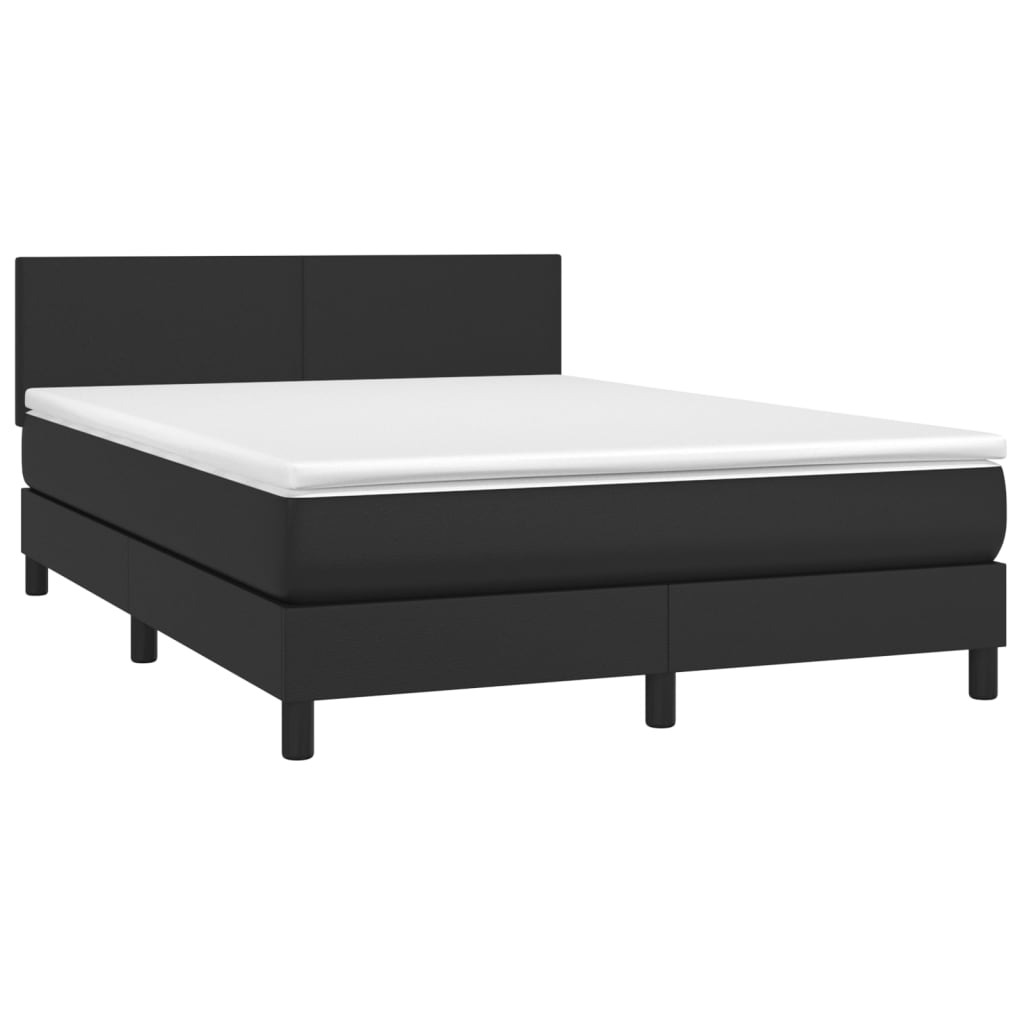 vidaXL Cama box spring colchón y LED cuero sintético negro 140x190 cm