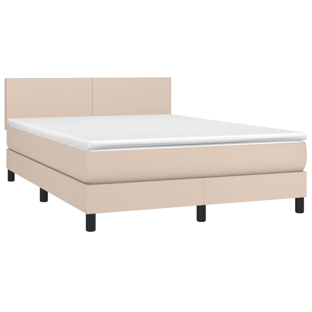 vidaXL Cama box spring colchón LED cuero sintético capuchino 140x200cm