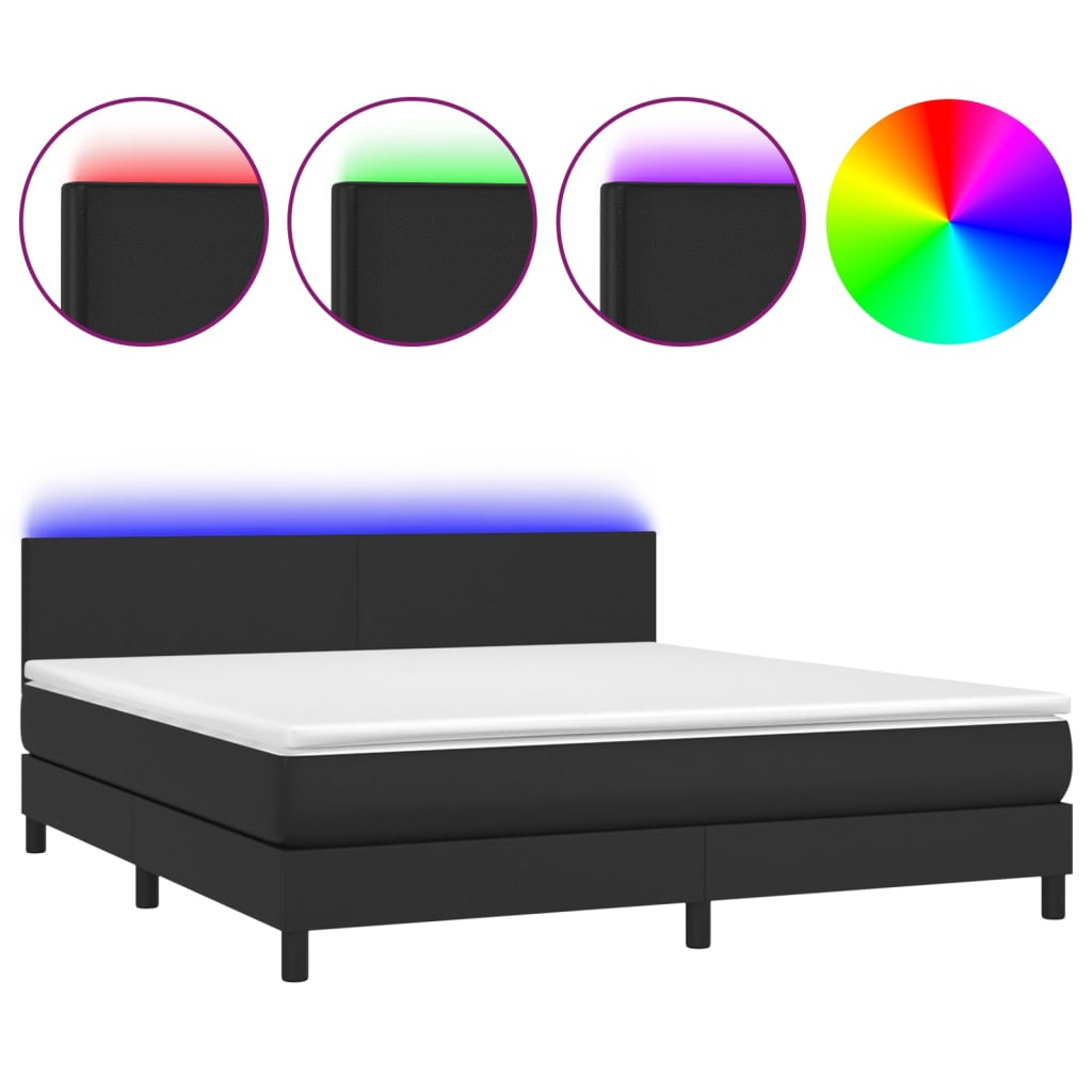 vidaXL Cama box spring colchón y LED cuero sintético negro 160x200 cm