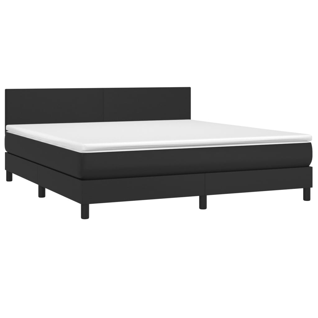 vidaXL Cama box spring colchón y LED cuero sintético negro 160x200 cm