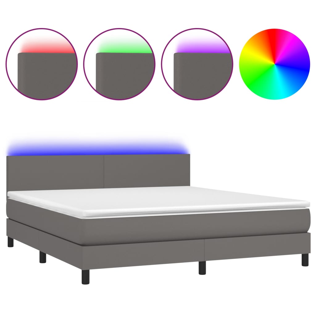 vidaXL Cama box spring colchón y LED cuero sintético gris 160x200 cm