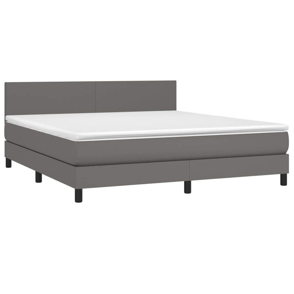 vidaXL Cama box spring colchón y LED cuero sintético gris 160x200 cm