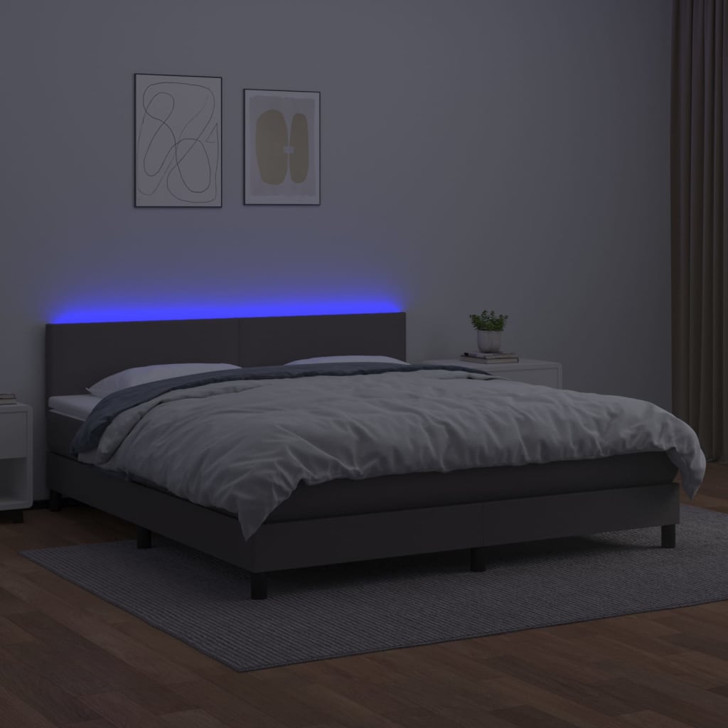 vidaXL Cama box spring colchón y LED cuero sintético gris 160x200 cm