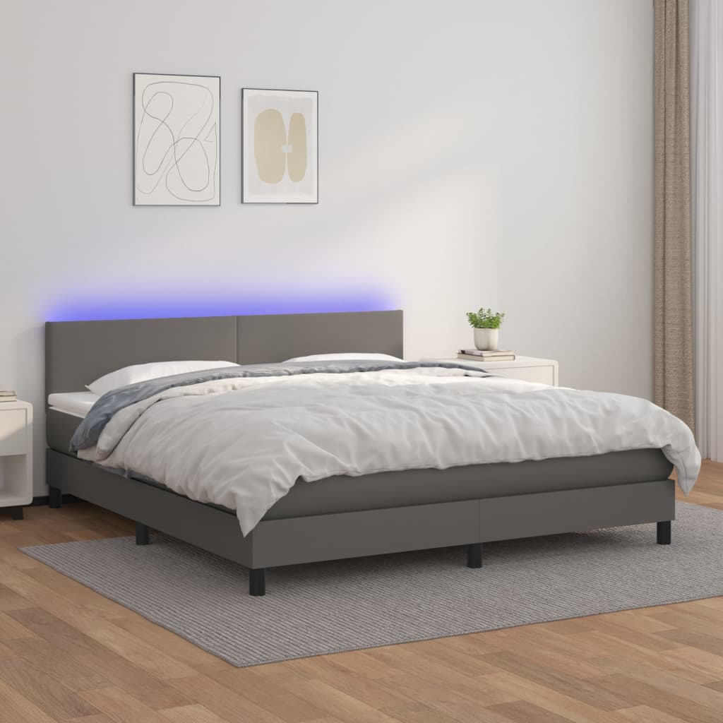 vidaXL Cama box spring colchón y LED cuero sintético gris 160x200 cm