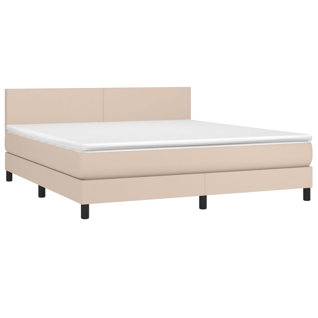 vidaXL Cama box spring colchón LED cuero sintético capuchino 180x200cm