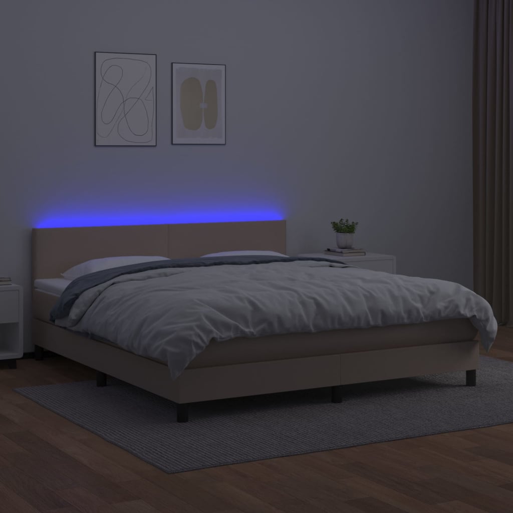 vidaXL Cama box spring colchón LED cuero sintético capuchino 180x200cm