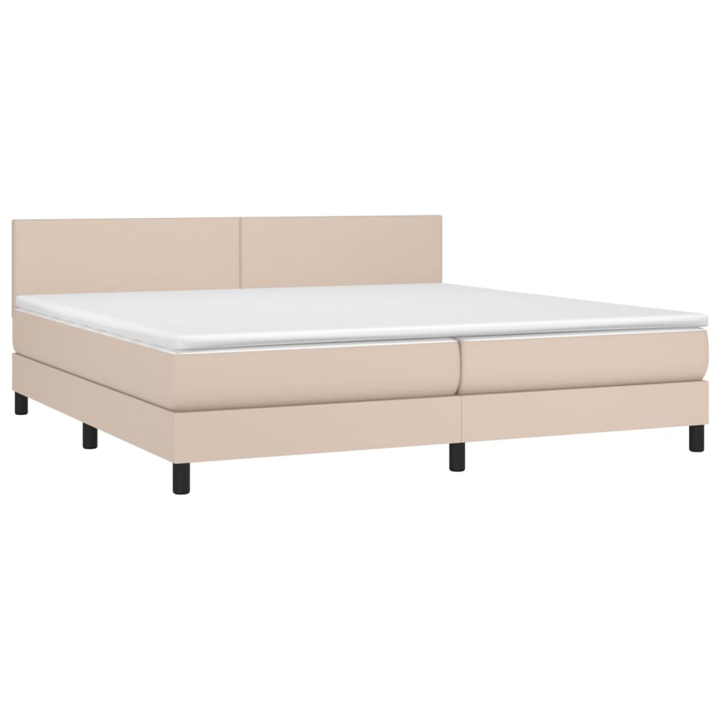 vidaXL Cama box spring colchón LED cuero sintético capuchino 200x200cm