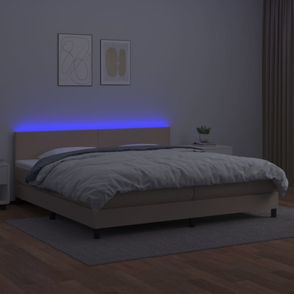 vidaXL Cama box spring colchón LED cuero sintético capuchino 200x200cm