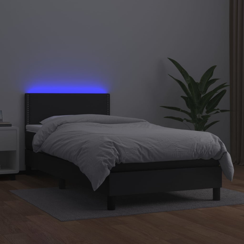 vidaXL Cama box spring y colchón LED cuero sintético negro 90x200 cm