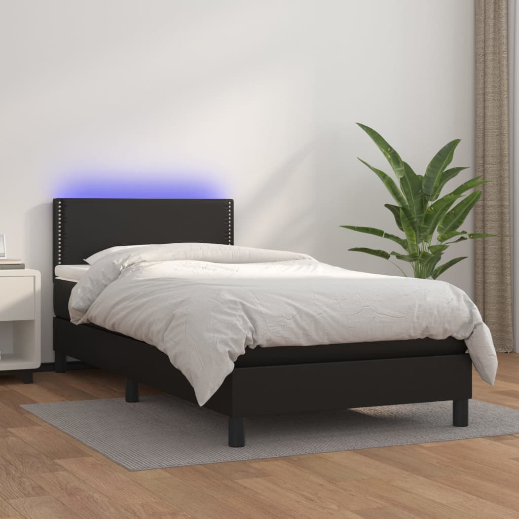 vidaXL Cama box spring y colchón LED cuero sintético negro 90x200 cm