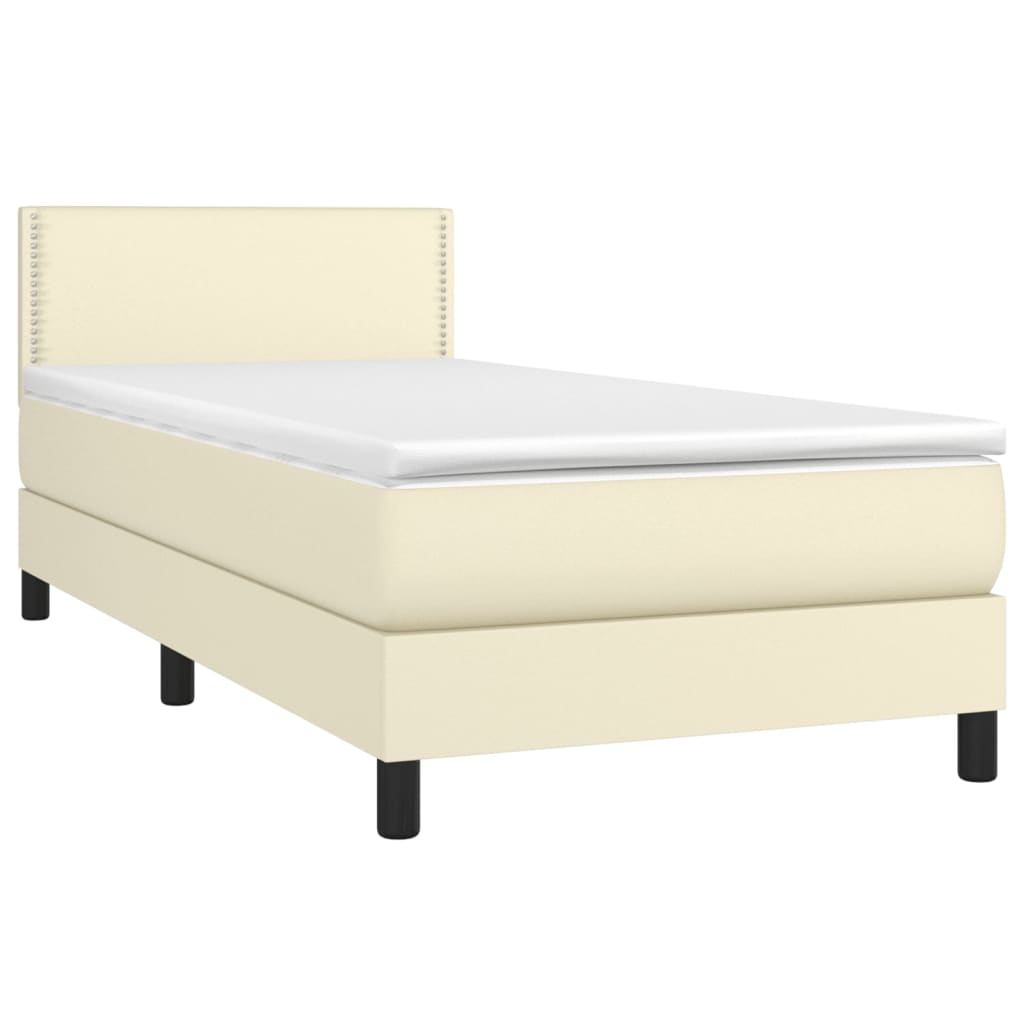 vidaXL Cama box spring colchón y LED cuero sintético crema 100x200 cm