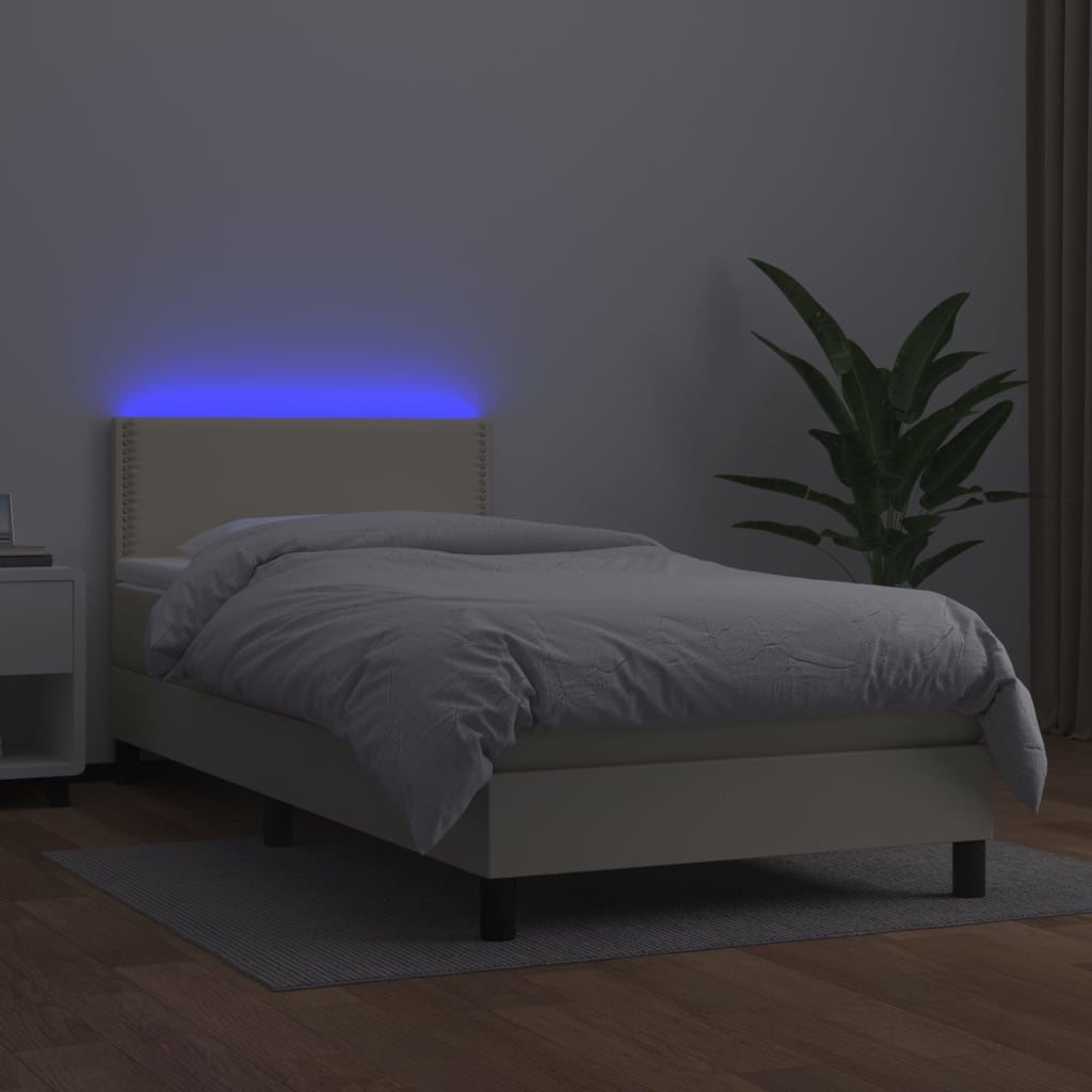 vidaXL Cama box spring colchón y LED cuero sintético crema 100x200 cm