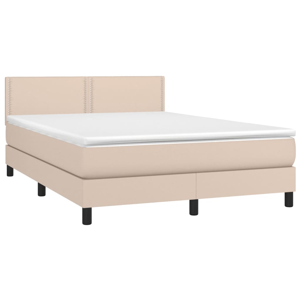 vidaXL Cama box spring colchón LED cuero sintético capuchino 140x200cm