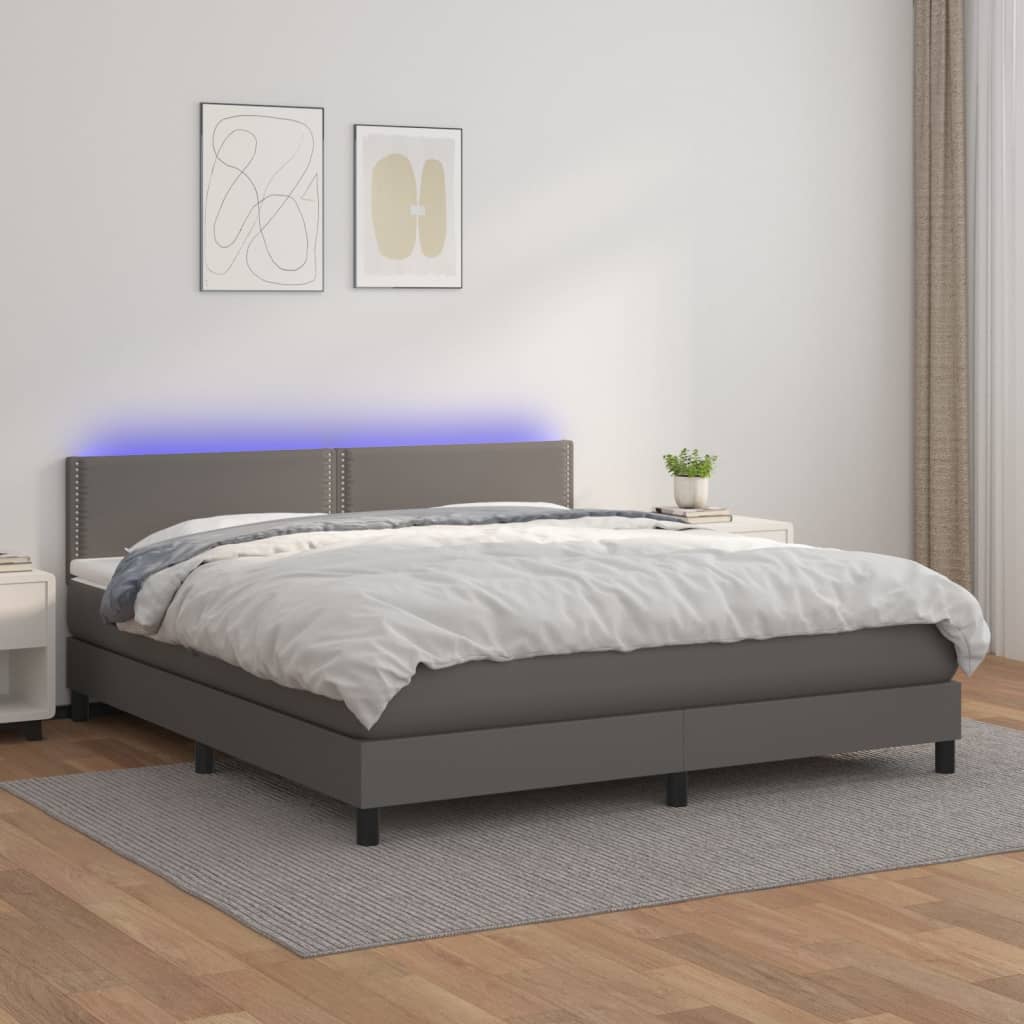 vidaXL Cama box spring colchón y LED cuero sintético gris 160x200 cm