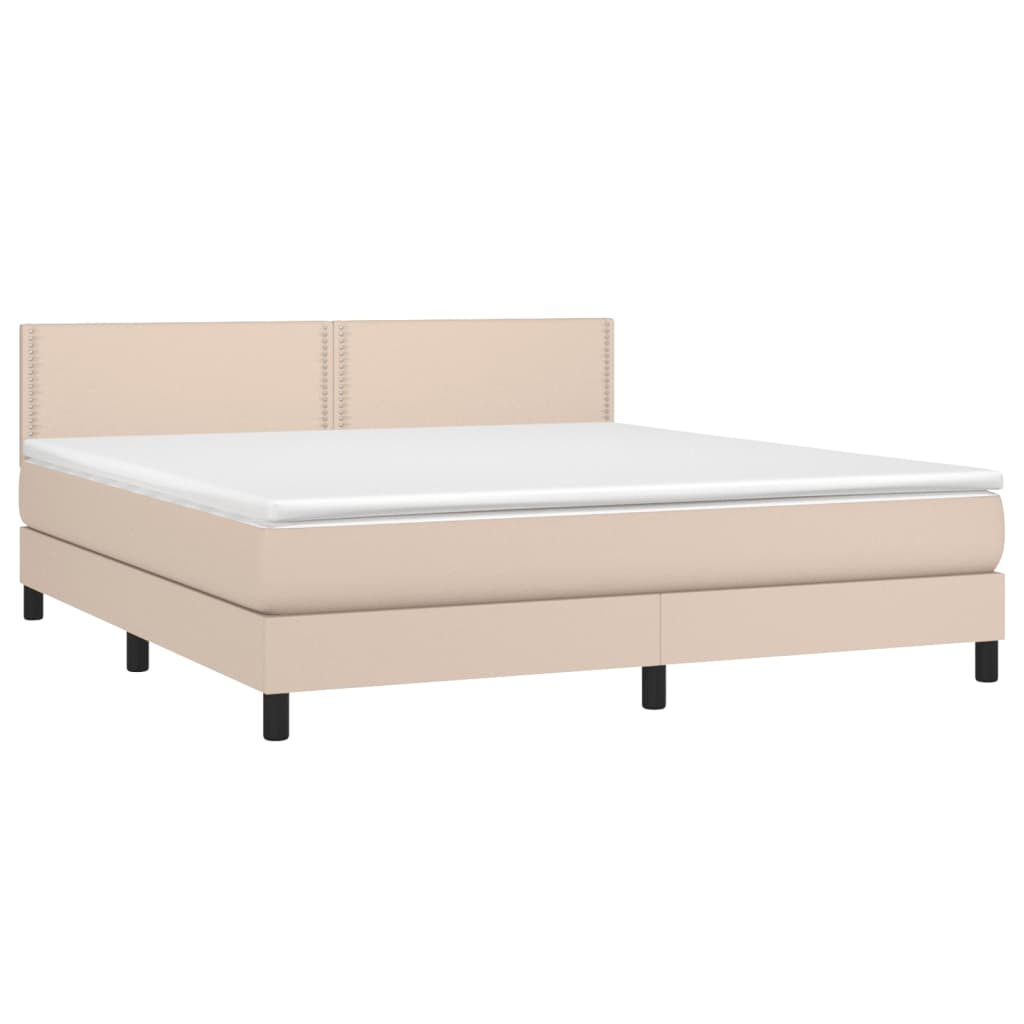 vidaXL Cama box spring colchón LED cuero sintético capuchino 180x200cm