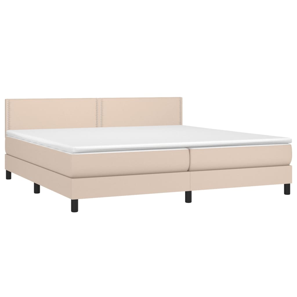 vidaXL Cama box spring colchón LED cuero sintético capuchino 200x200cm