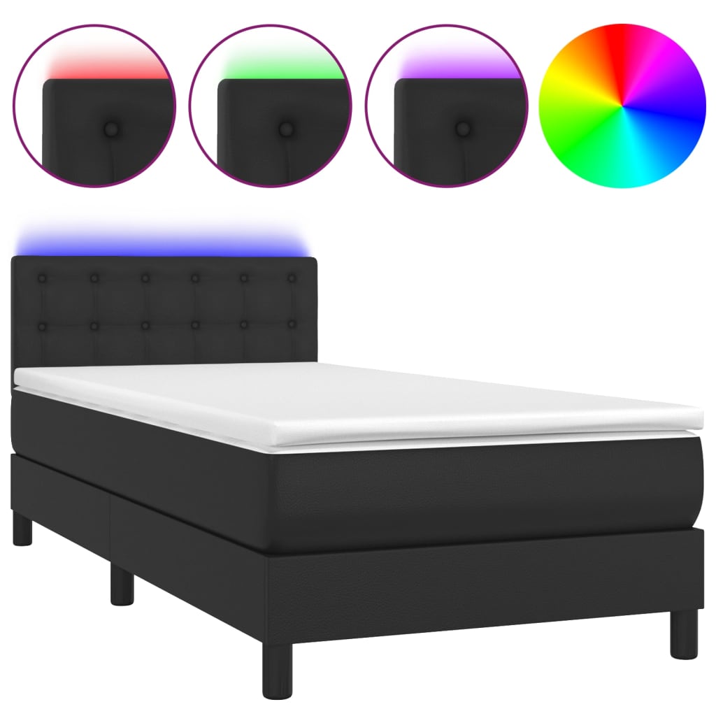 vidaXL Cama box spring colchón y LED cuero sintético negro 100x200 cm