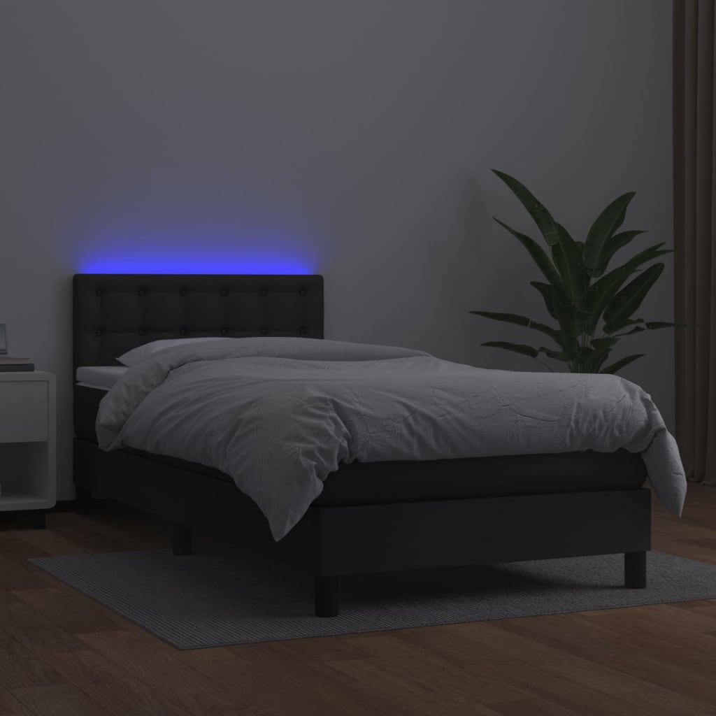 vidaXL Cama box spring colchón y LED cuero sintético negro 100x200 cm