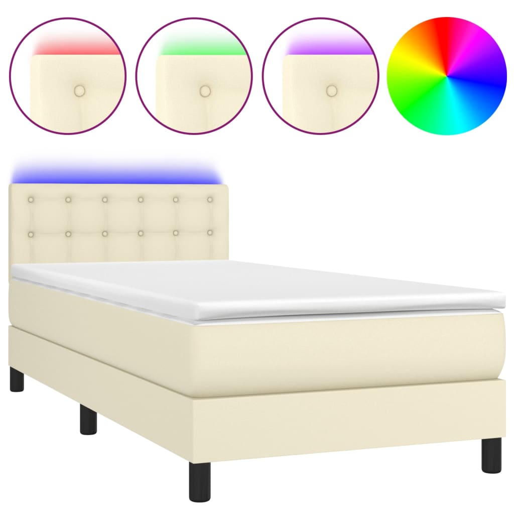 vidaXL Cama box spring colchón y LED cuero sintético crema 100x200 cm