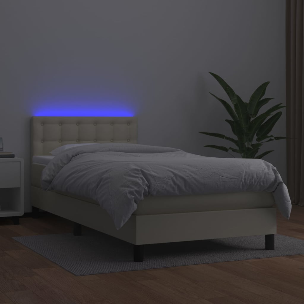 vidaXL Cama box spring colchón y LED cuero sintético crema 100x200 cm