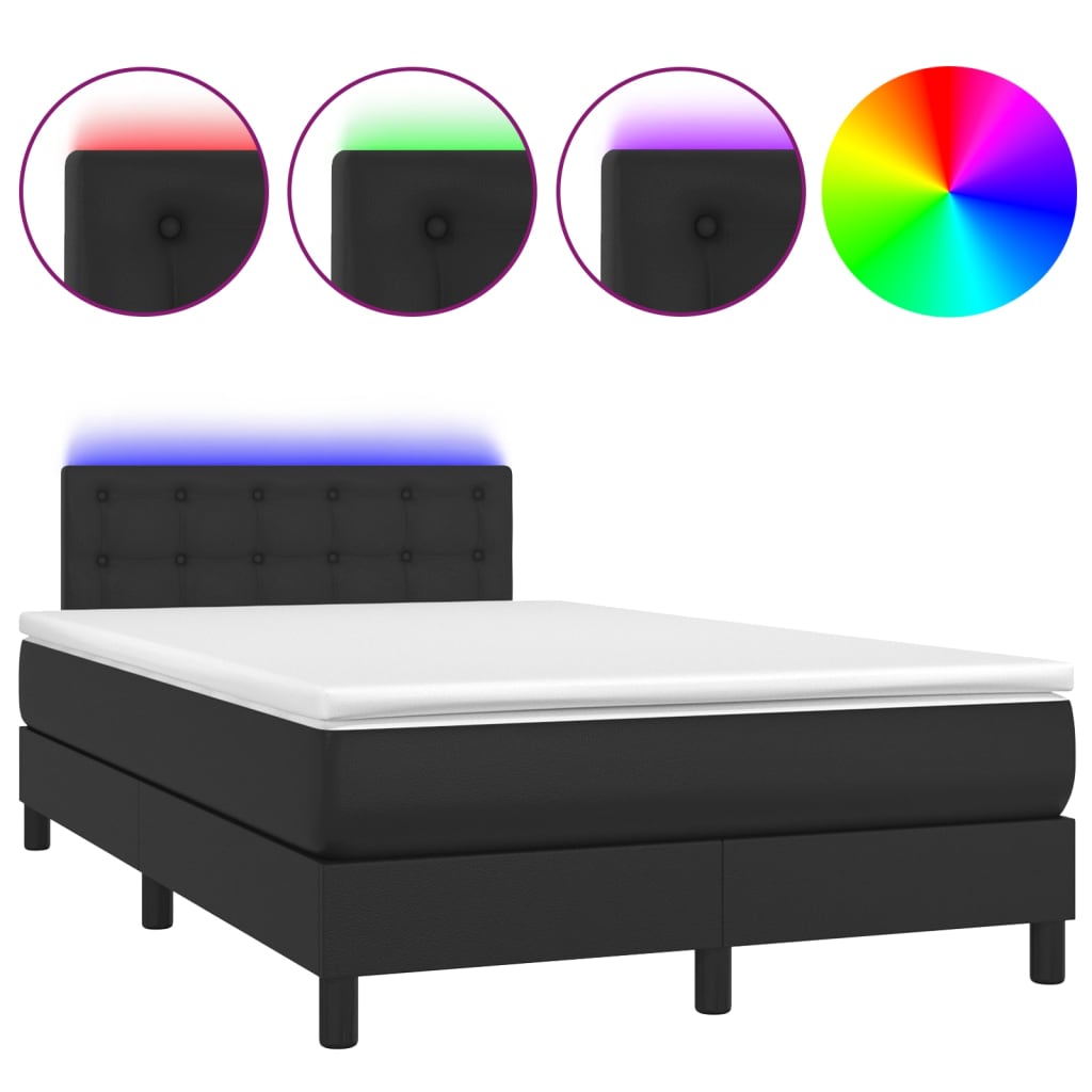 vidaXL Cama box spring colchón y LED cuero sintético negro 120x200 cm