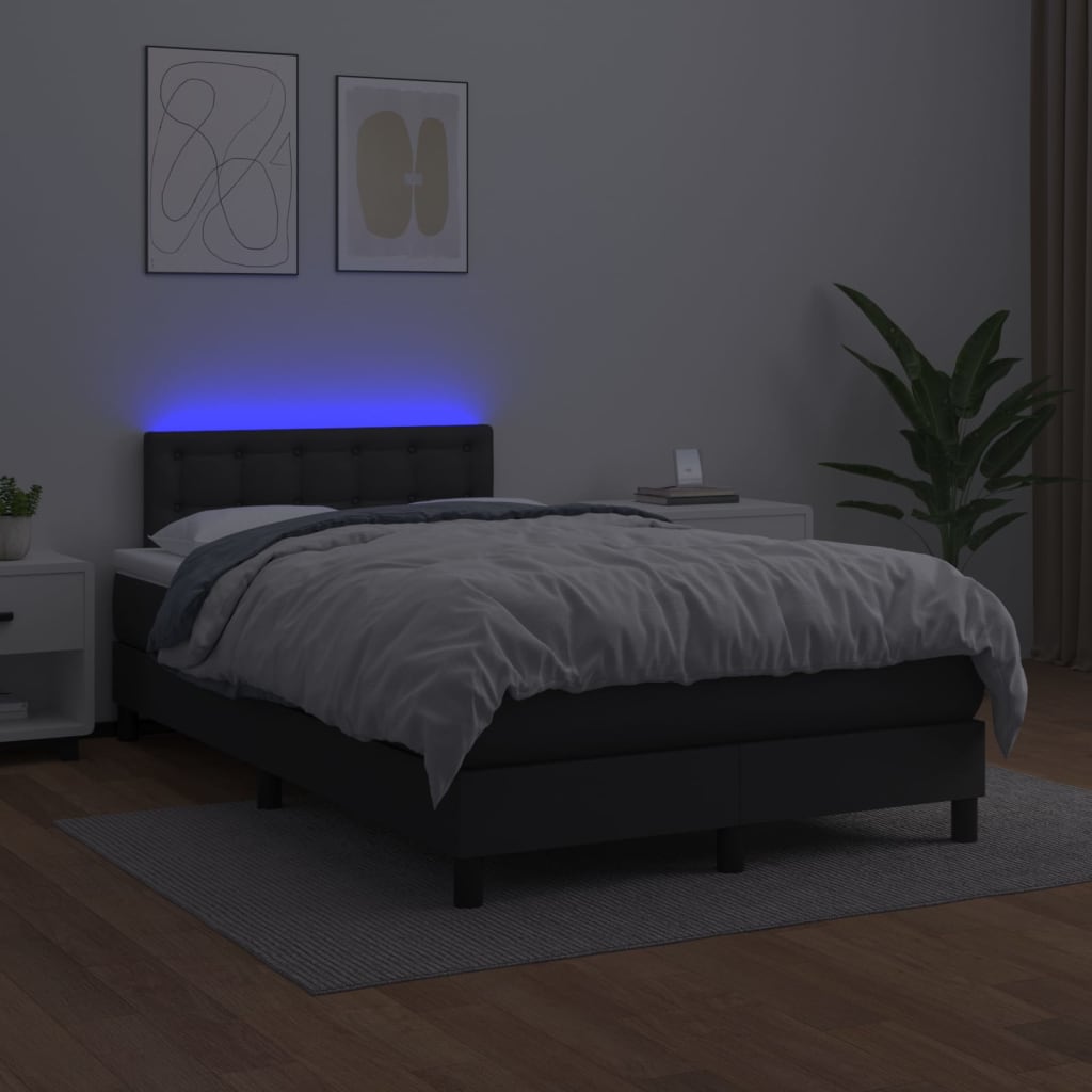 vidaXL Cama box spring colchón y LED cuero sintético negro 120x200 cm