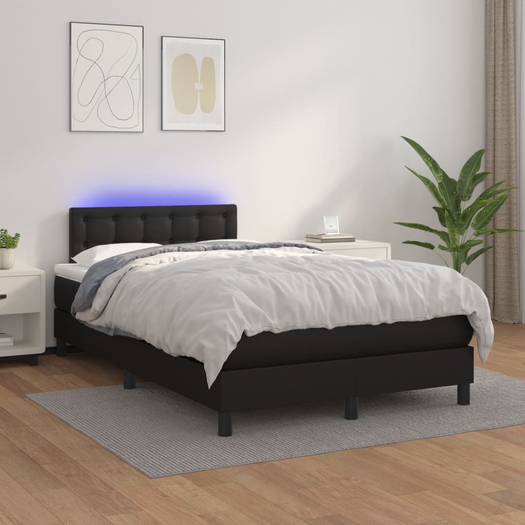 vidaXL Cama box spring colchón y LED cuero sintético negro 120x200 cm